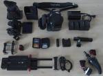 Canon C300 EF shoulder mount kit NOTE: following items missing from image: - 2 x 16GB SanDisk memory cards - Porta Brace raincover - AudioTechnica ATR875 microphone - Rode windshield